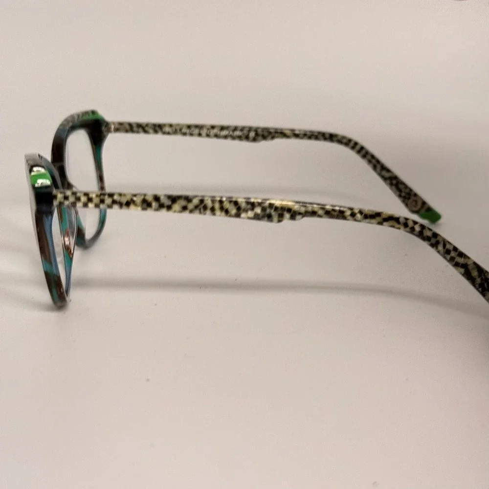 Bellinger Denmark Pavo-2 C.390 Eyeglasses Teal Green‎ Checker Cat Eye 47-18-135
